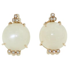 18Kt  Rose Gold  Natural Moon Stones White Diamonds Fashion Stud Earrings