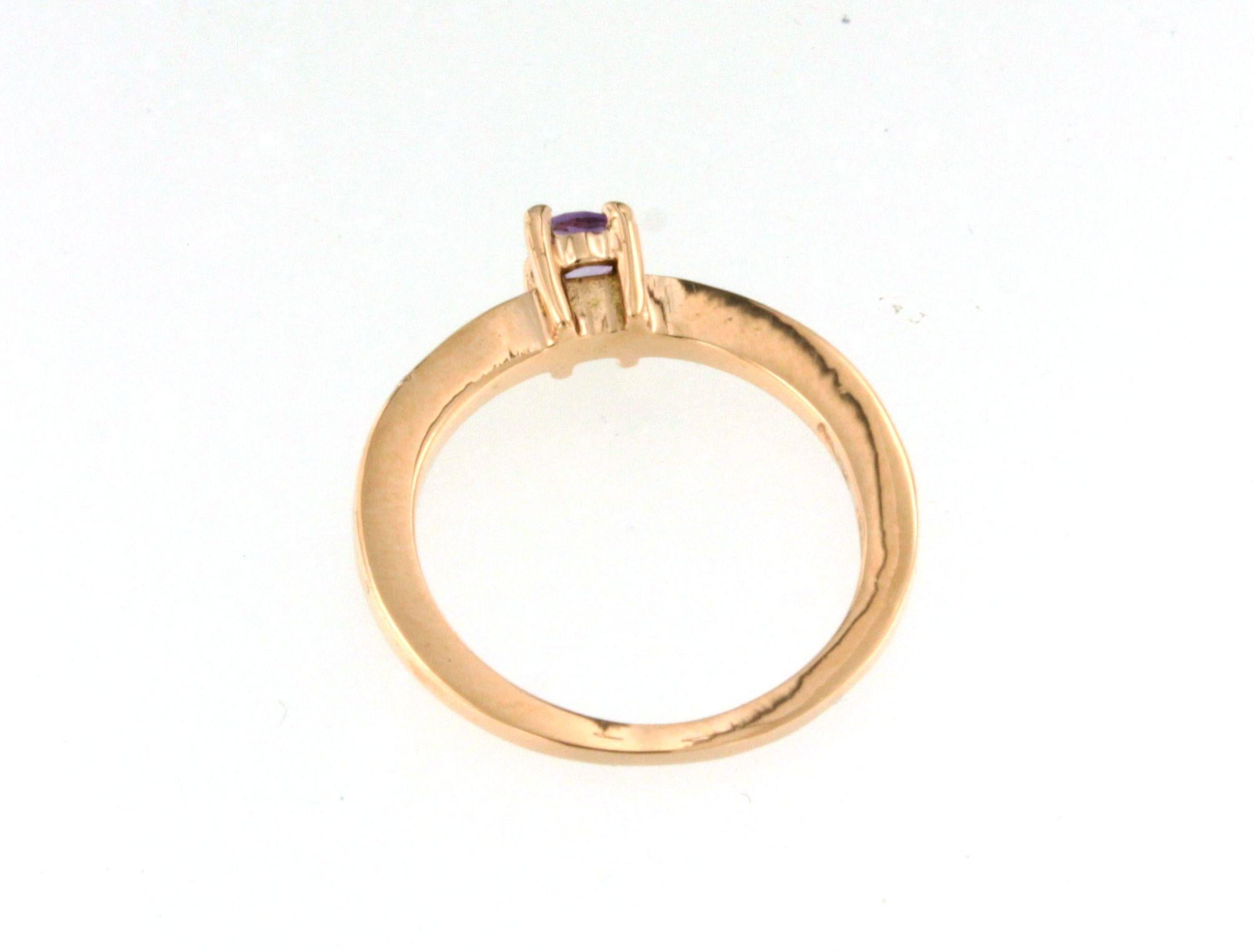 18Kt  Rose Gold Natural Stones Ametyst Fashion Cocktail Engagement Modern Ring  For Sale 2