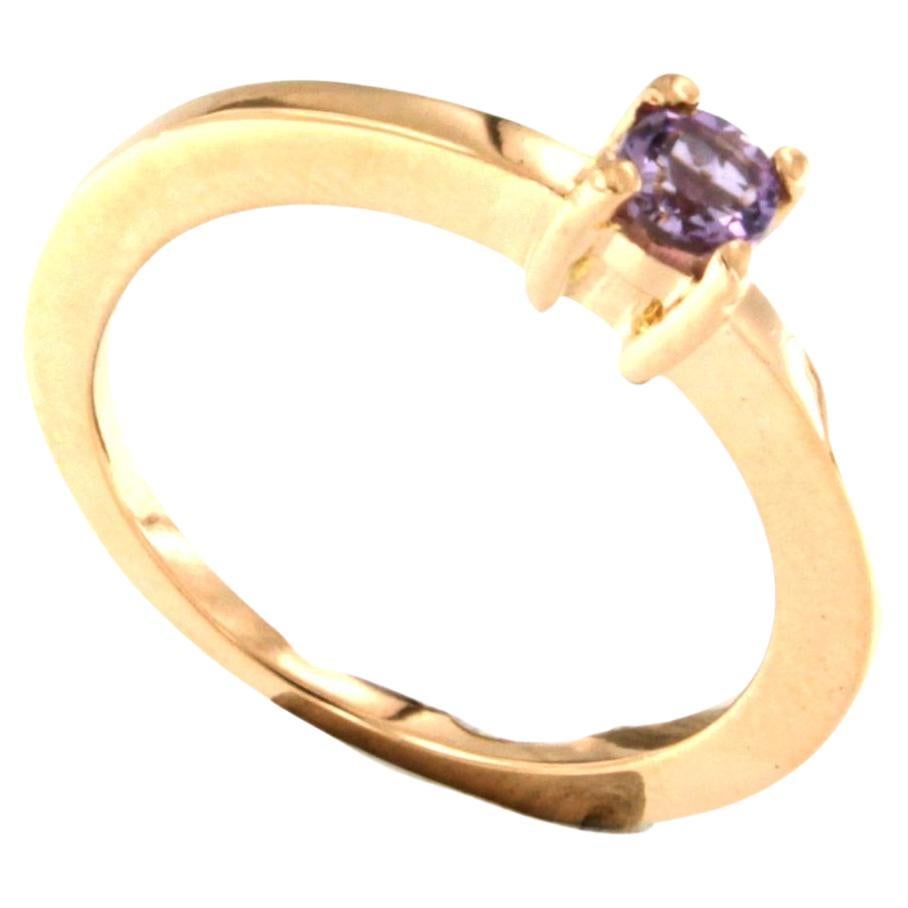18Kt  Rose Gold Natural Stones Ametyst Fashion Cocktail Engagement Modern Ring