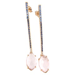 18Kt  Oro rosa Pietre naturali Quarzo rosa Tanzanite Diamanti  Orecchini moderni