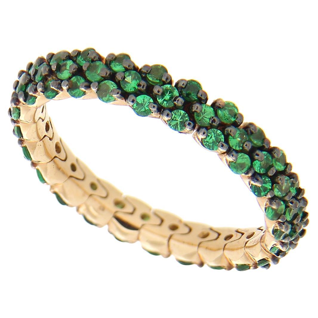 18Kt Rose Gold Riviere Ring Natural Tsavorite 1.33 Ct For Sale