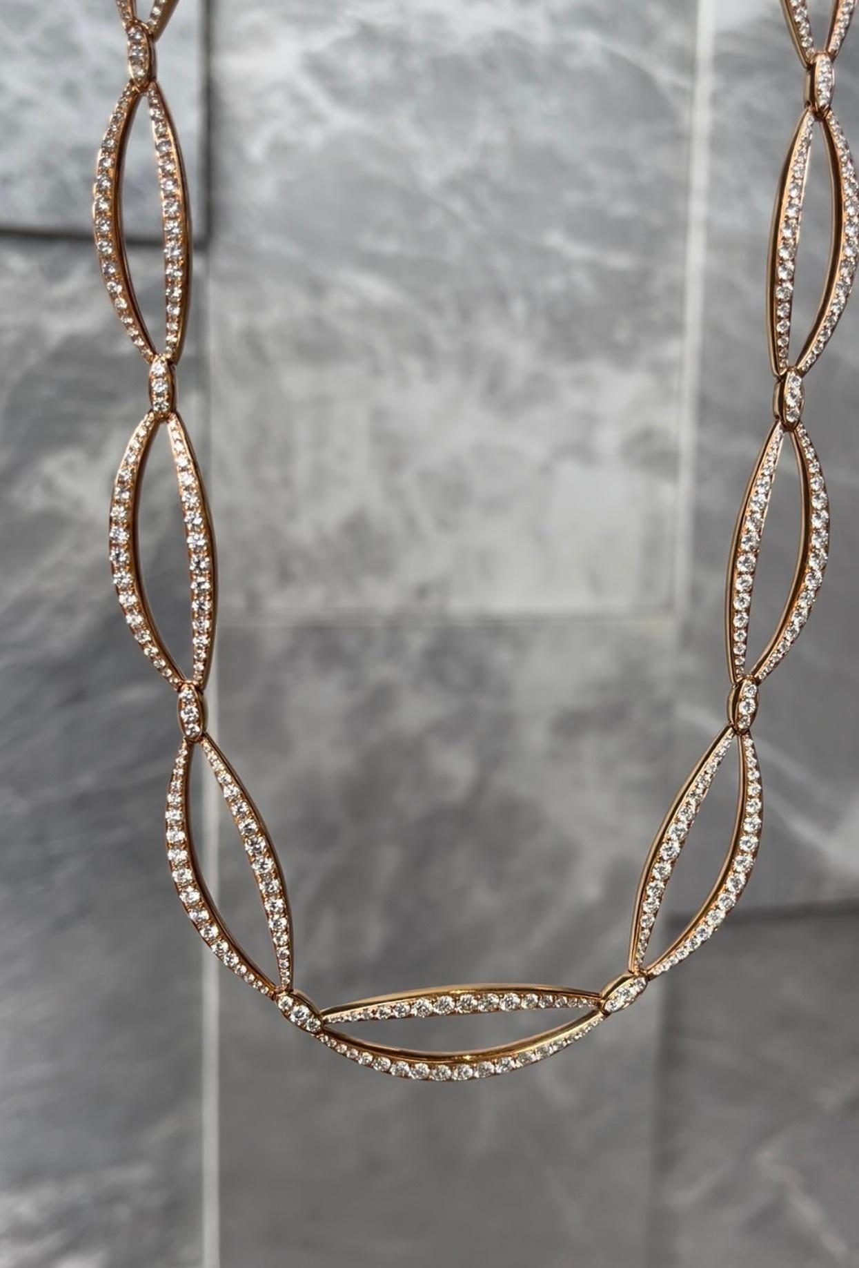 Round Cut 18kt Rose Gold Open Diamond Link Necklace For Sale