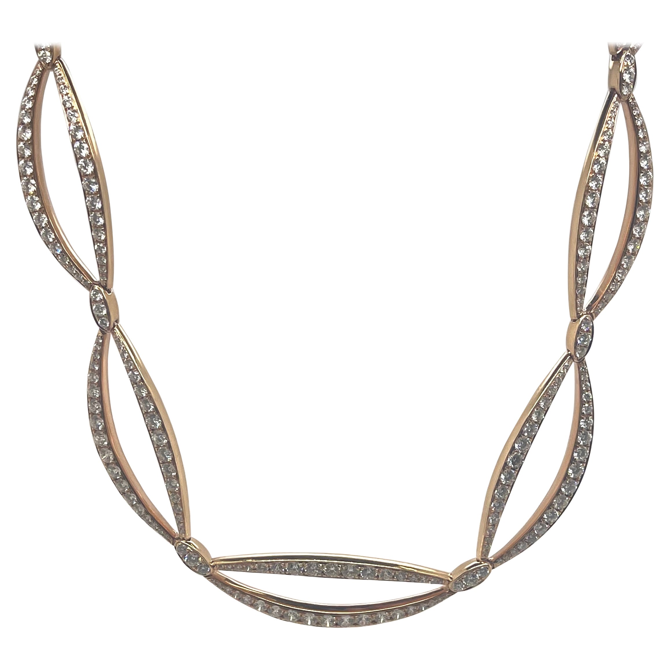 18 Karat Roségold Offene Diamant-Gliederhalskette im Angebot