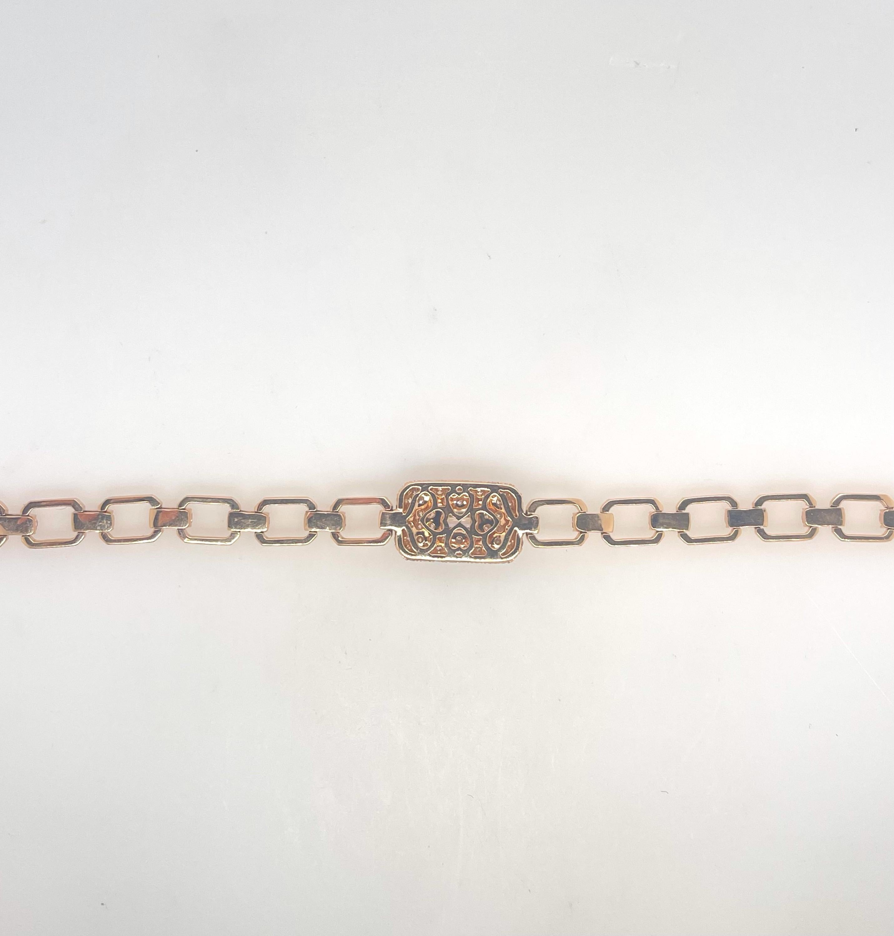 Round Cut 18kt Rose Gold Pavé Diamond & Baguette Link Necklace
