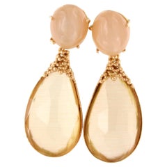 18kt Rose Gold Peach Moonstone Quartz Doublet Stone Peach Moonstone Earrings 
