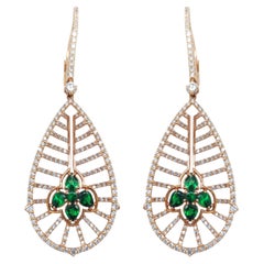 Boucles d'oreilles pendantes en or rose 18 carats avec tzavorite de 1, 80 carat et 2 carats de diamants