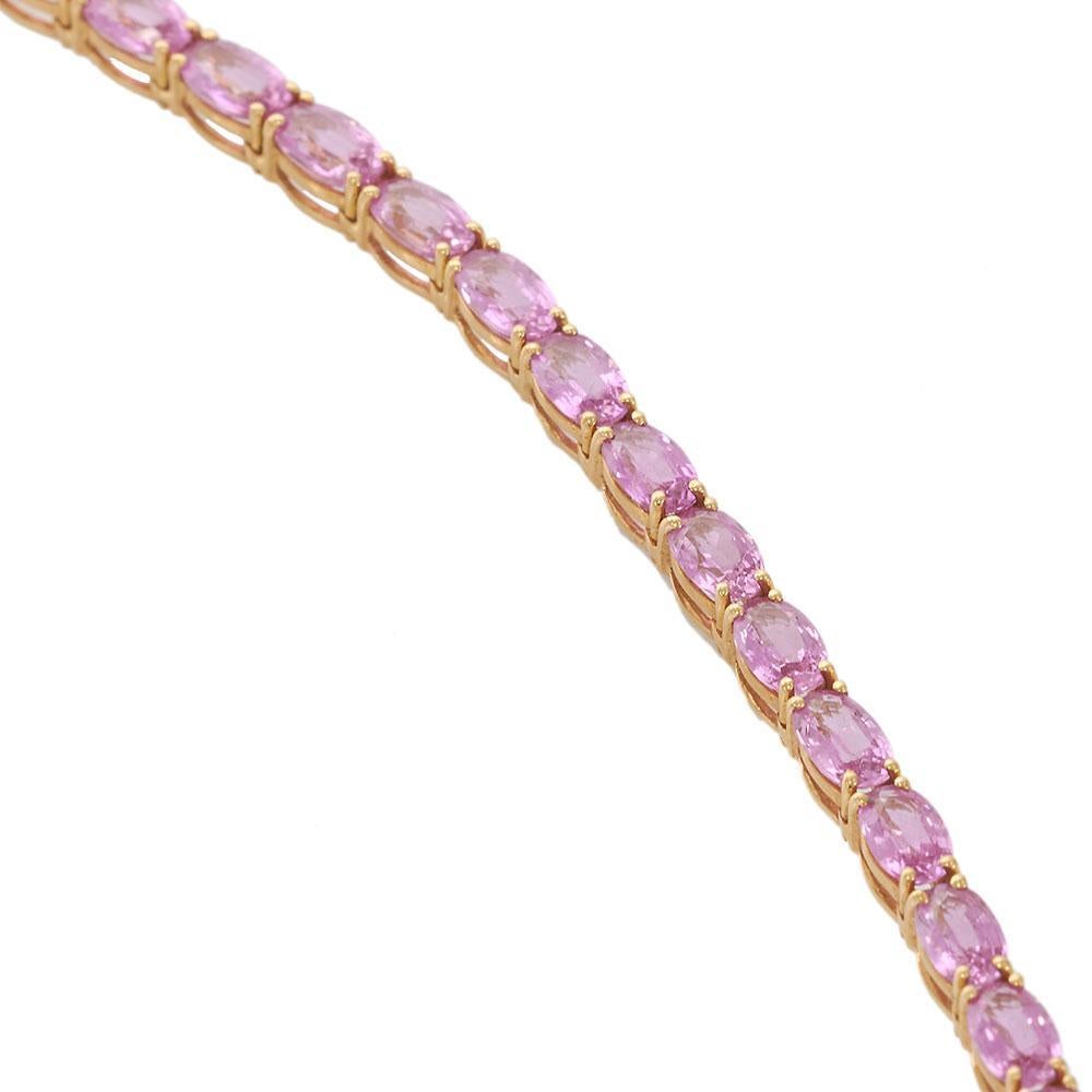 Collar de tenis de 29 pulgadas de zafiro rosa de oro rosa de 18 quilates en venta 1