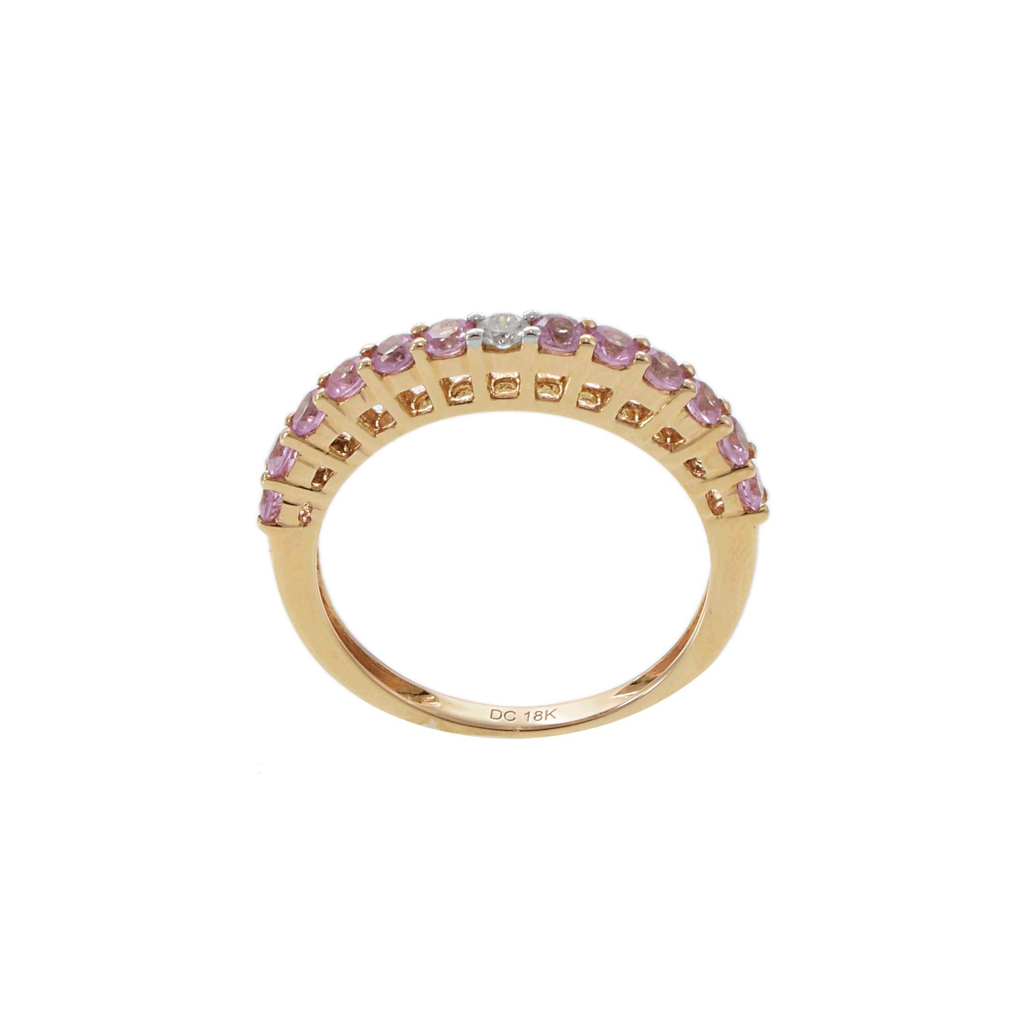 18KT Rose Gold Pink Sapphire and Diamond Accent Ring In New Condition For Sale In New York, NY
