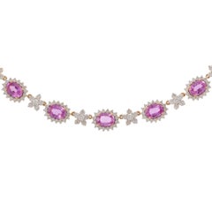 18KT Rose Gold Pink Sapphire and Diamond Floral Necklace