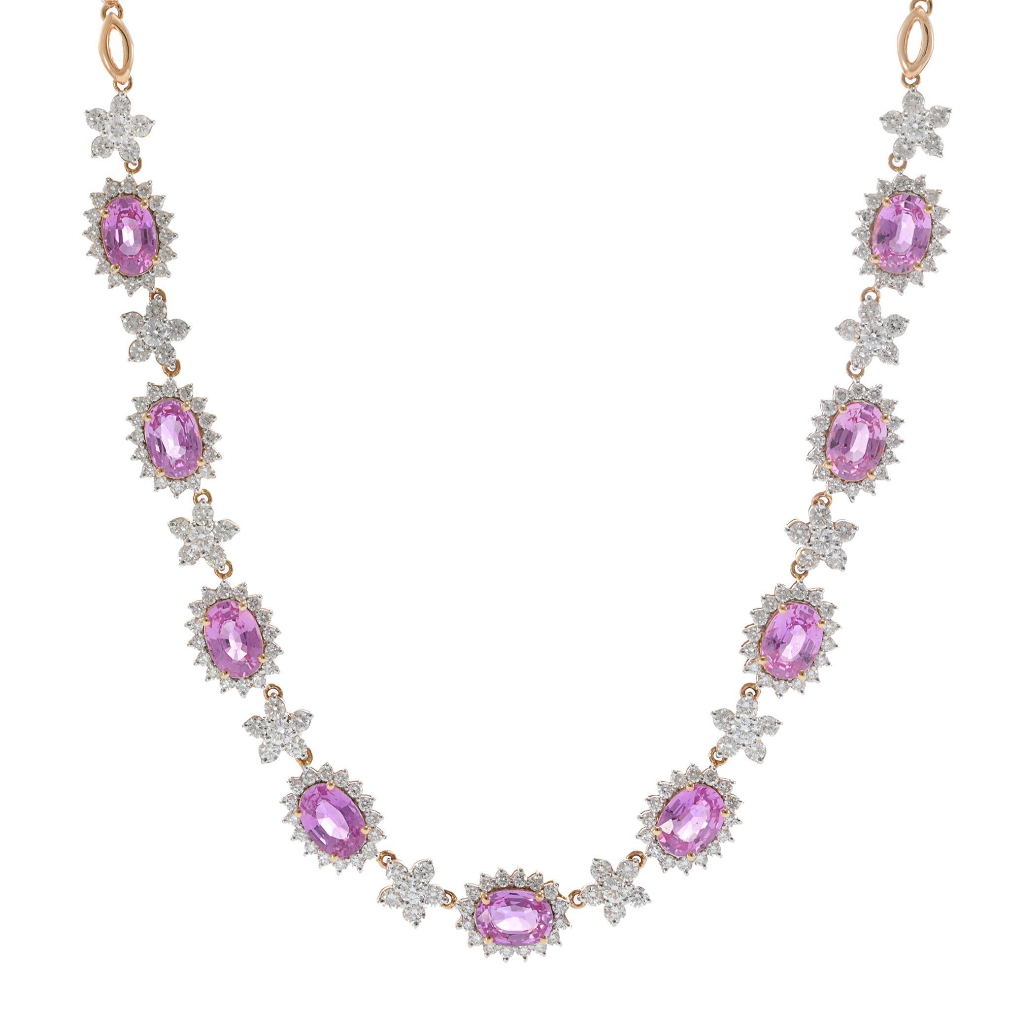 Collar Floral de Zafiro Rosa y Diamantes de Oro Rosa de 18 KT Contemporáneo en venta