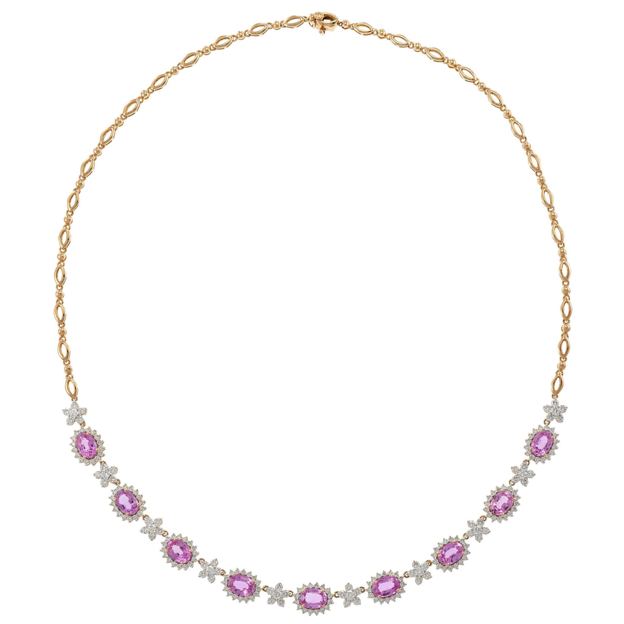 Collar Floral de Zafiro Rosa y Diamantes de Oro Rosa de 18 KT Corte oval en venta