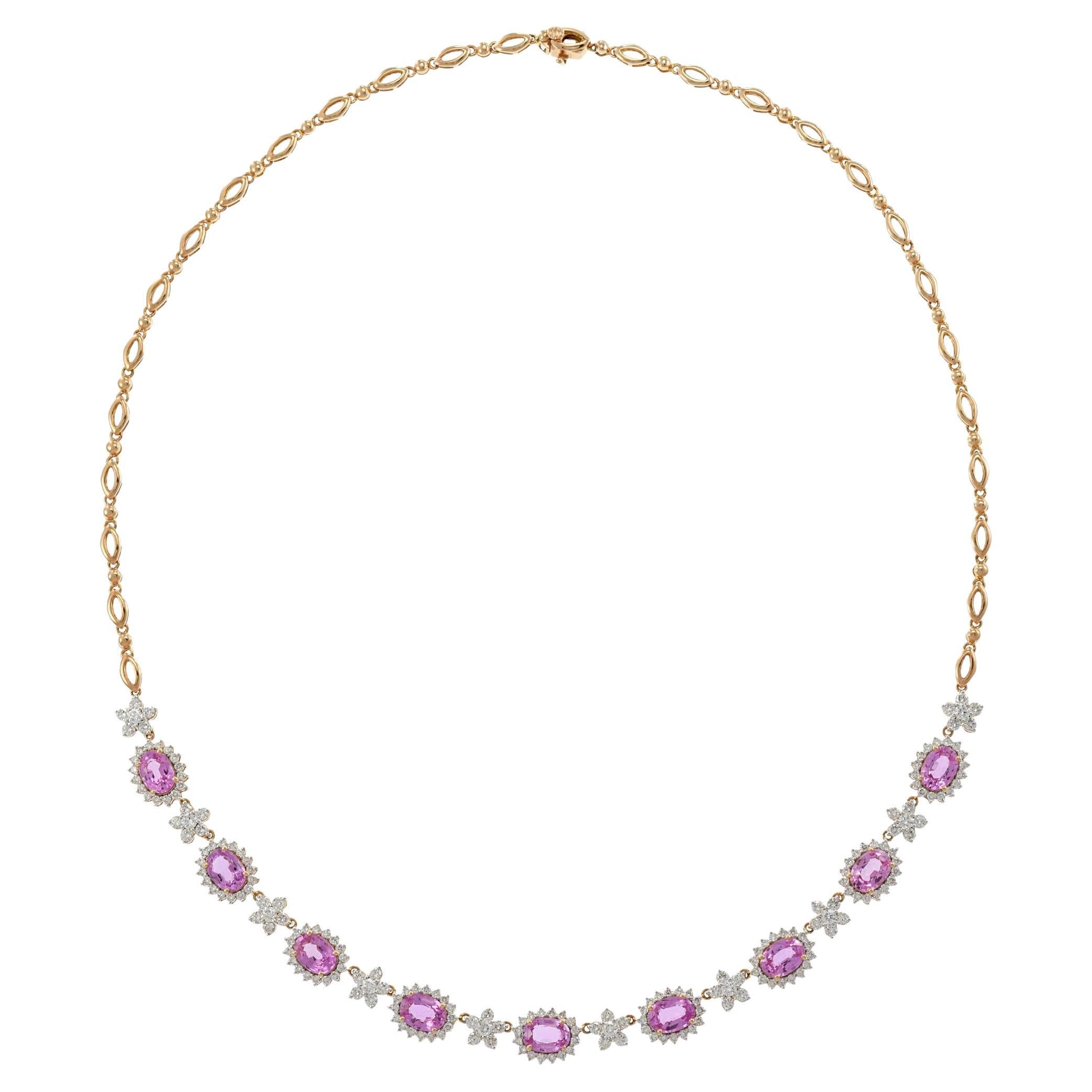 Collar Floral de Zafiro Rosa y Diamantes de Oro Rosa de 18 KT