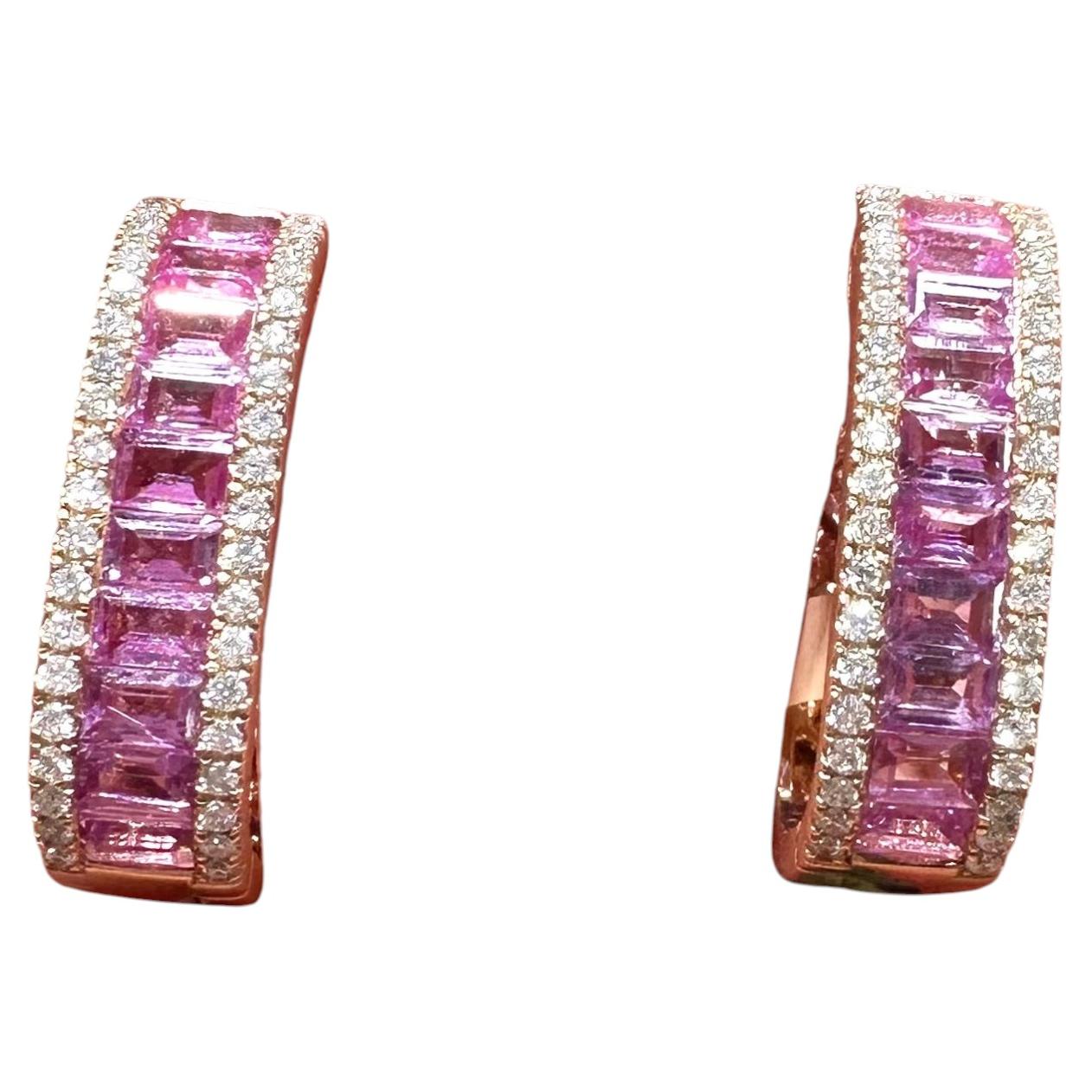 Pendientes de aro de zafiro rosa y diamante de oro rosa de 18 quilates - SDER029 ISZT