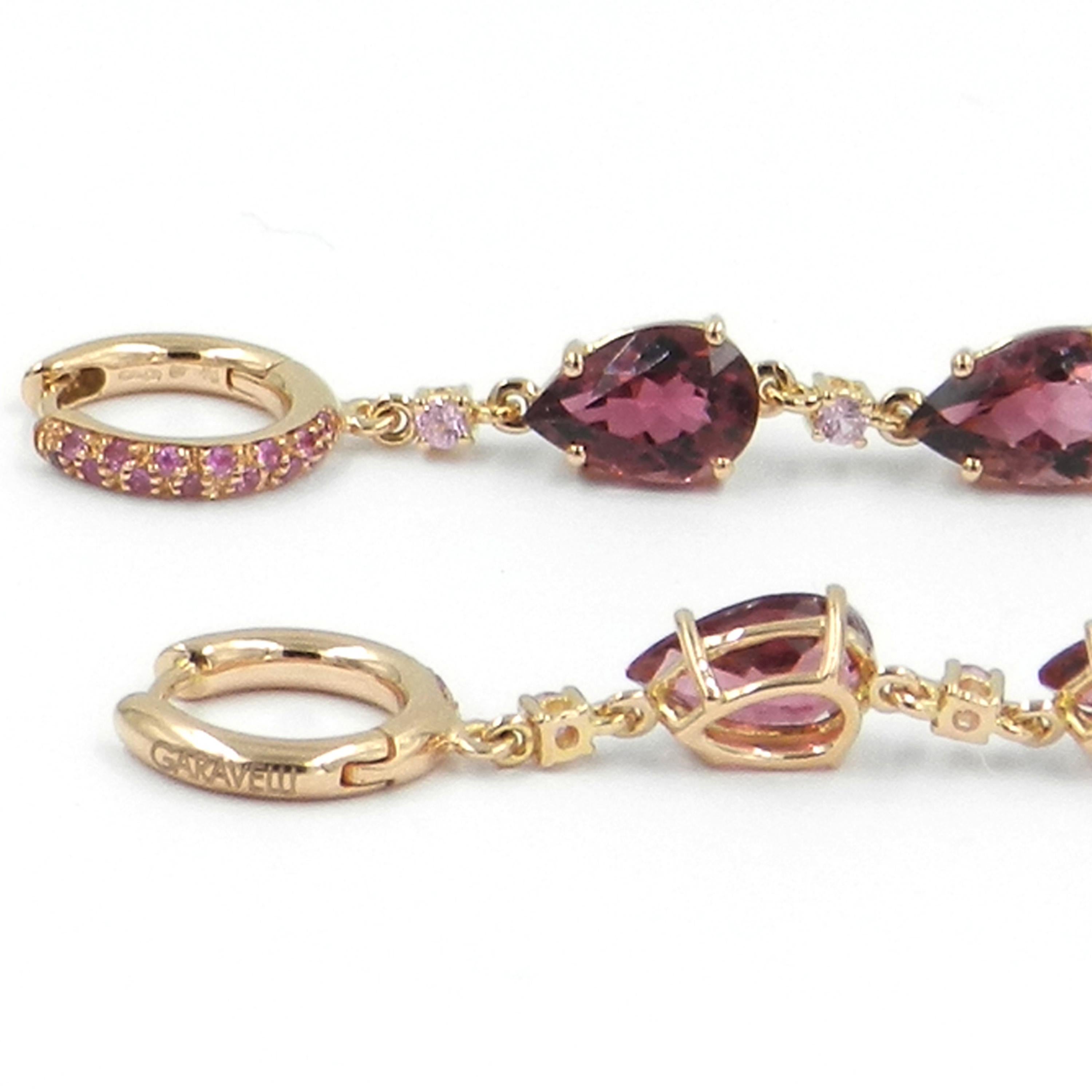 18 Karat Rose Gold Pink Tourmalines and Pink Sapphires Garavelli Long Earrings In New Condition In Valenza, IT