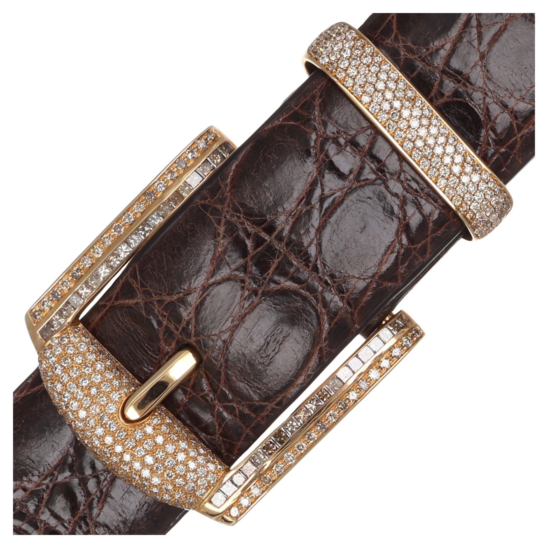 18Kt Rose Gold Precious Belt Buckle Brown Diamonds 5.63 ct Made in Italy Gift  For Sale