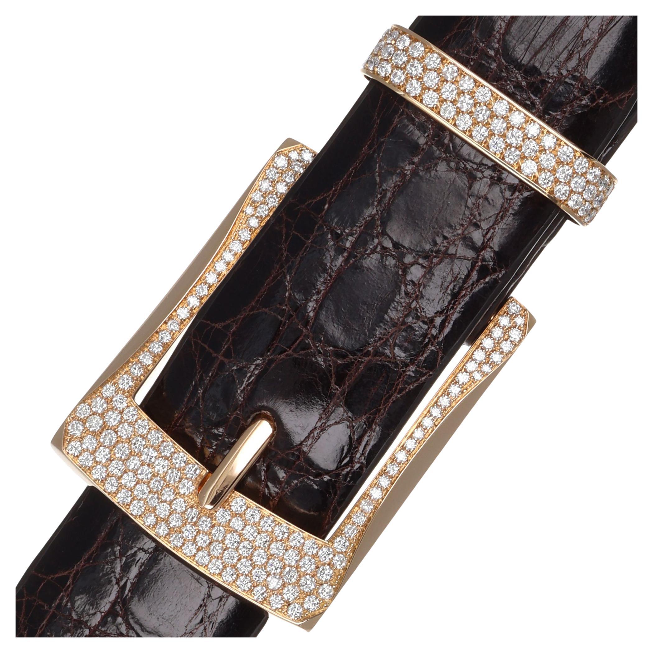 18Kt Rose Gold Precious Belt Buckle White Diamonds 4.82 ct Made in Italy Gift  For Sale