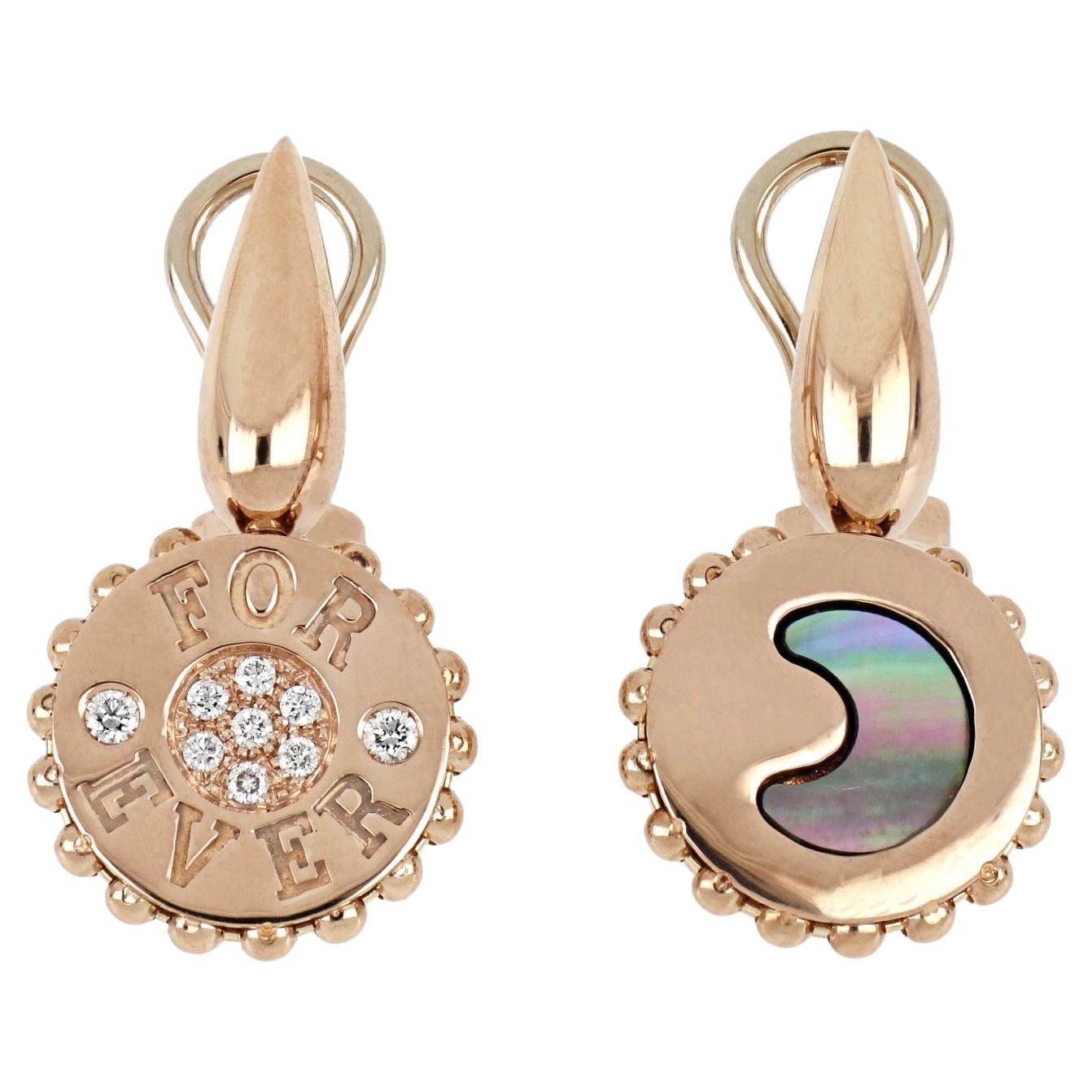 18kt Rose Gold Reverse Earrings "for Ever" with Diamonds and Mother-of-pearl For Sale