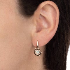 18kt Rose Gold Reverse Earrings "Heart" with Diamonds and Mother-of-pearl Insert