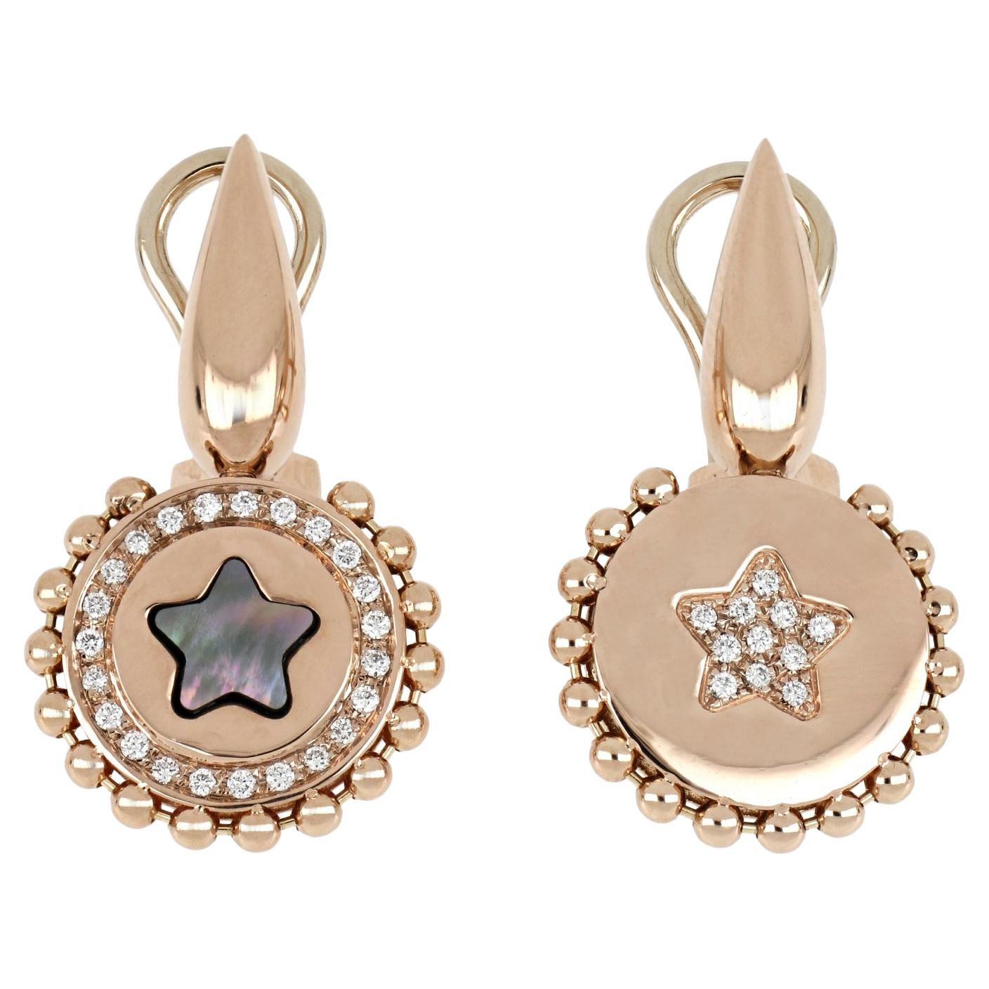 18kt Rose Gold Reverse Earrings "Star" With Diamonds and Mother-of-Pearl Insert For Sale