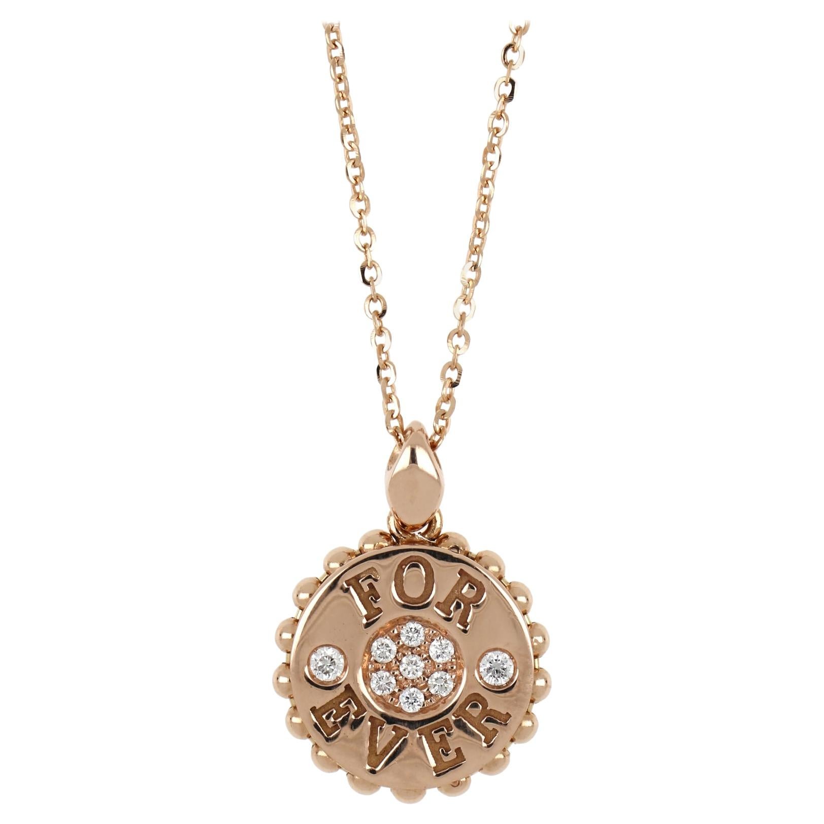 18kt Rose Gold Reverse Necklace "for Ever"  with Diamonds and Mother of Pearl For Sale