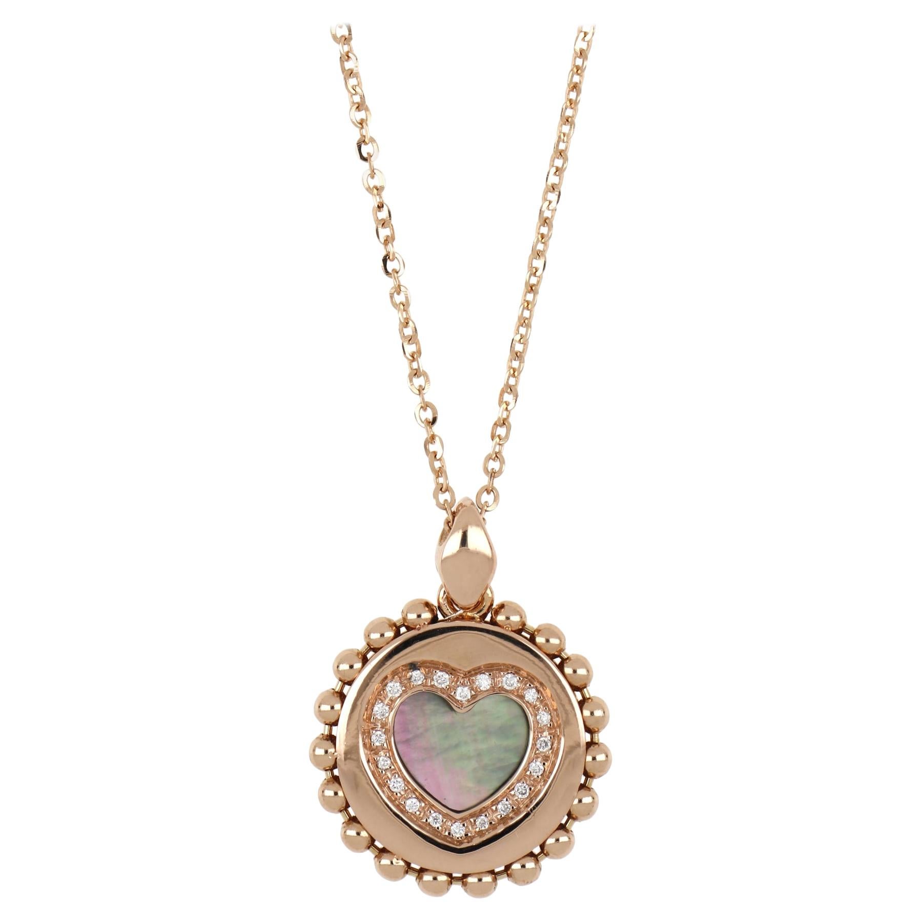 18kt Rose Gold Reverse Necklace "Heart" with Diamonds and Mother of Pearl Insert For Sale
