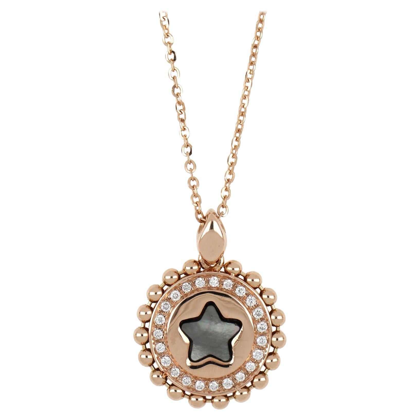 18kt Rose Gold Reverse Necklace "Star" with Diamonds and Mother of Pearl