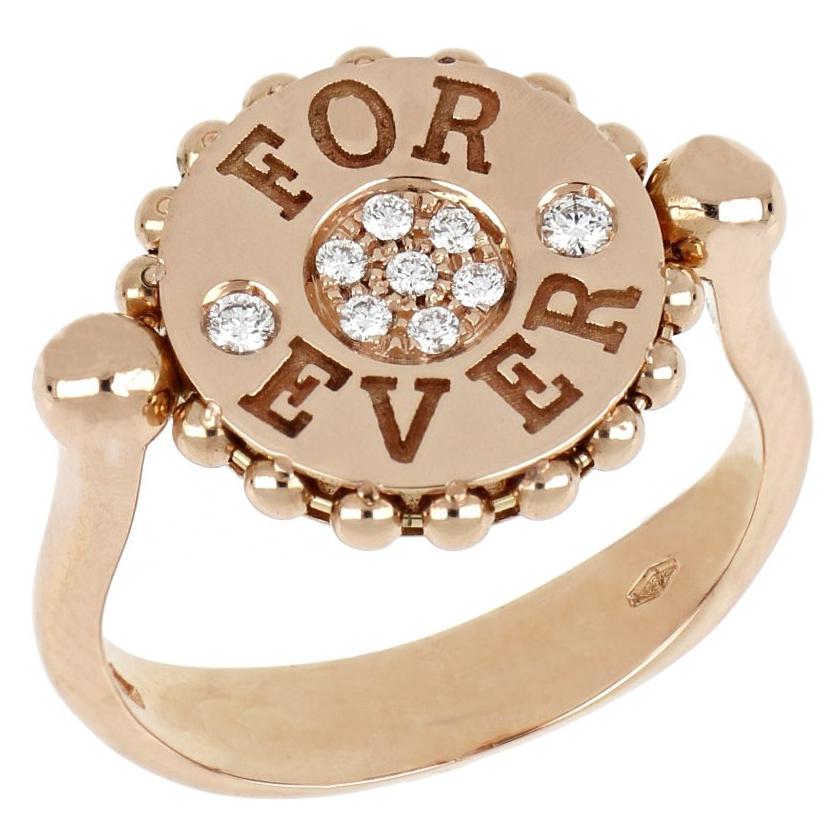 Bague inversée « For Ever » en or rose 18 carats avec diamants et incrustation de nacre
