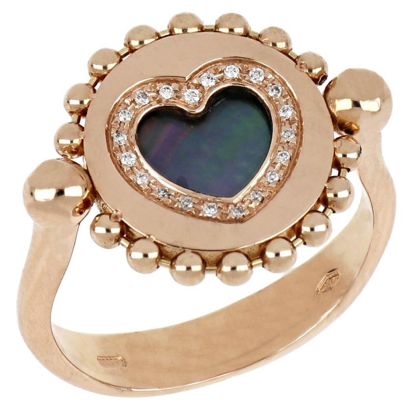 For Sale:  18kt Rose Gold Reverse Ring "Heart" with Diamonds and Mother-of-pearl