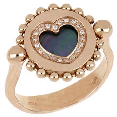 Antique 18kt Rose Gold Reverse Ring "Heart" with Diamonds and Mother-of-pearl