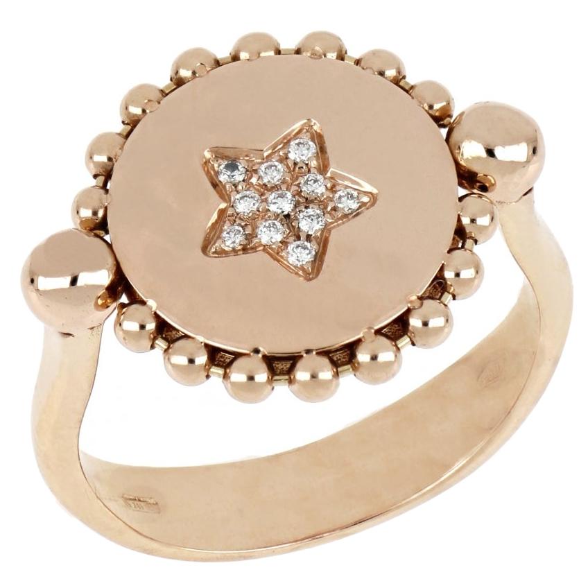 18kt Rose Gold Reverse Ring "Star" with Diamonds and Mother-of-Pearl Insert