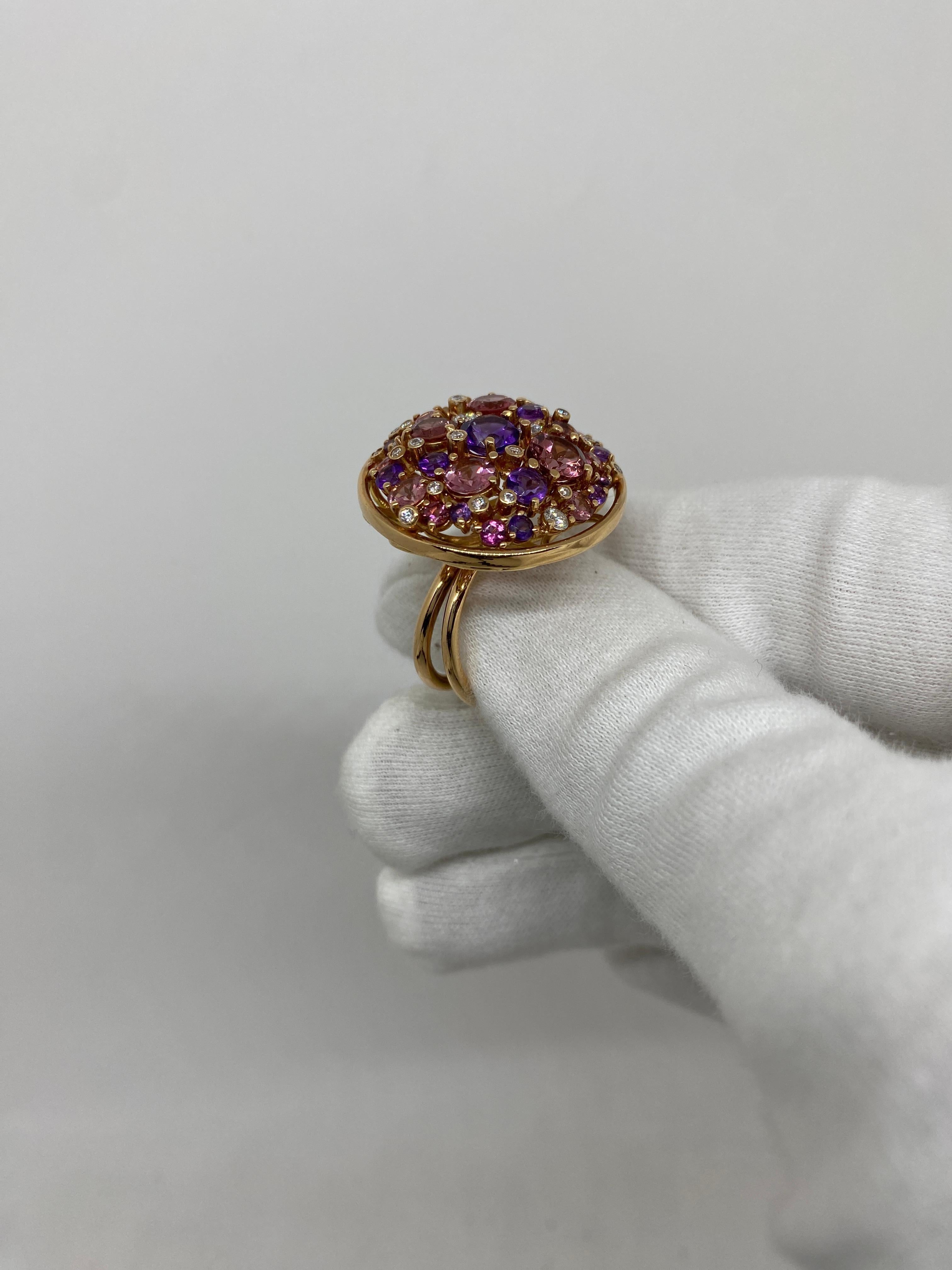 Women's 18 Karat Rose Gold Ring Amethys, Pink Sapphires & White Diamonds For Sale