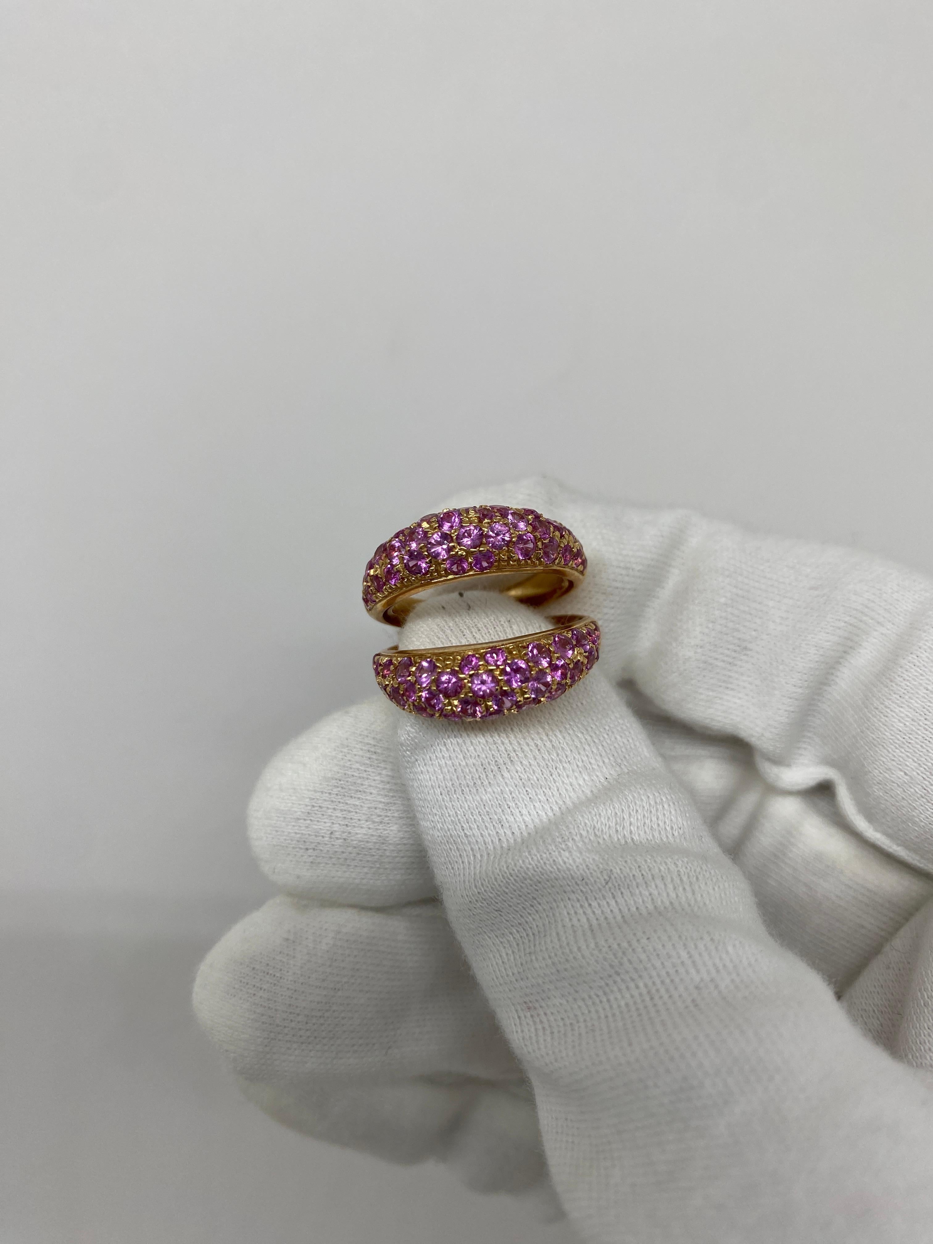 18kt Rose Gold Ring Double Pink Sapphires Pavé 3.40 Ct In New Condition For Sale In Bergamo, BG