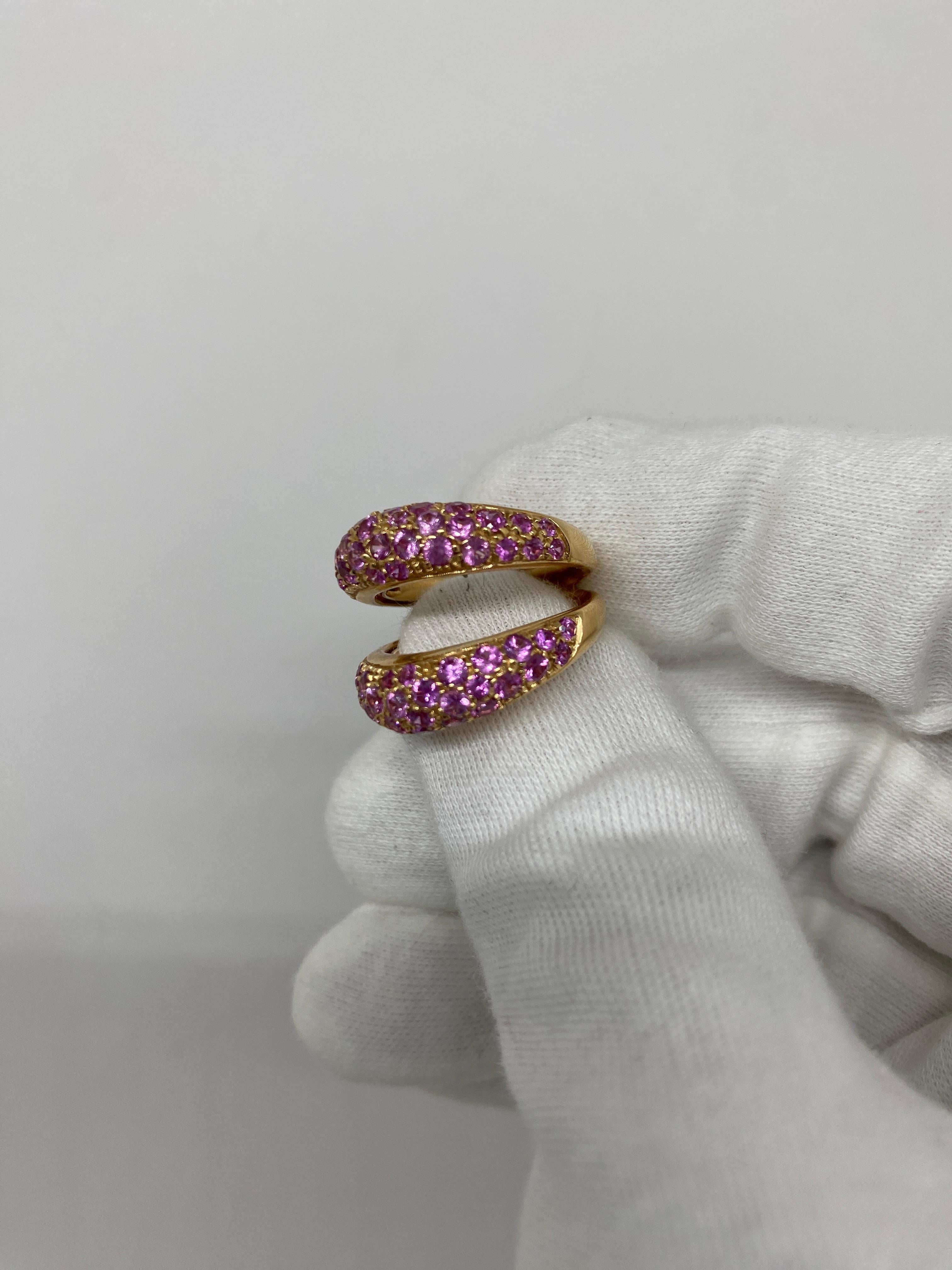 Women's 18kt Rose Gold Ring Double Pink Sapphires Pavé 3.40 Ct For Sale