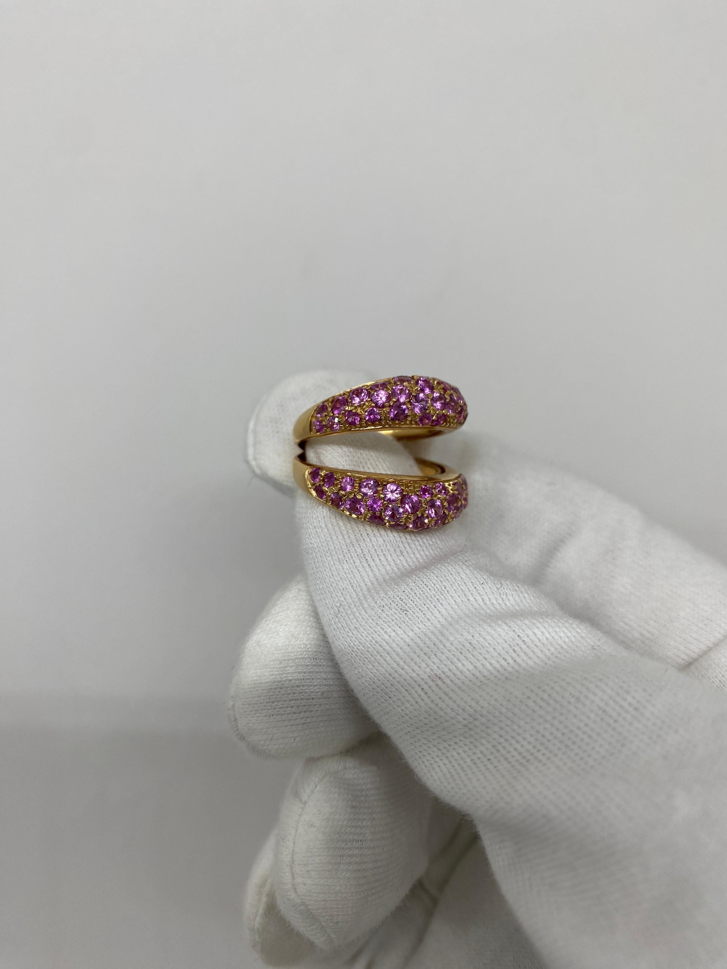 18kt Rose Gold Ring Double Pink Sapphires Pavé 3.40 Ct For Sale 1