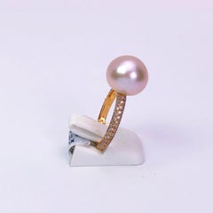 18 Karat Rose Gold Ring with Pink South Sea Pearl and .61 Carat Diamonds