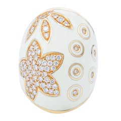18kt Rose Gold Ring with 1.30 Carat Diamond and White Enamel