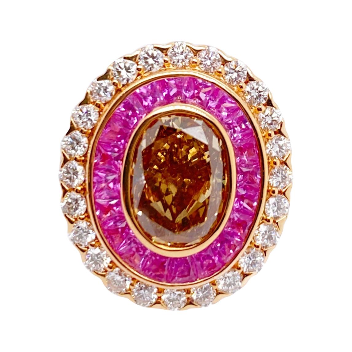 18kt Rose Gold Ring with a Center IGI Certified Fancy Brown Diamond For Sale