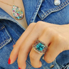 18kt rose gold ring with turquoise & pink gemstones a unique cushion cut zirkon