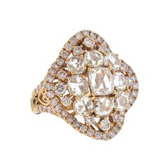 18 Karat Rose Gold Rose Cut Diamond Ring, over 5 Carat Total