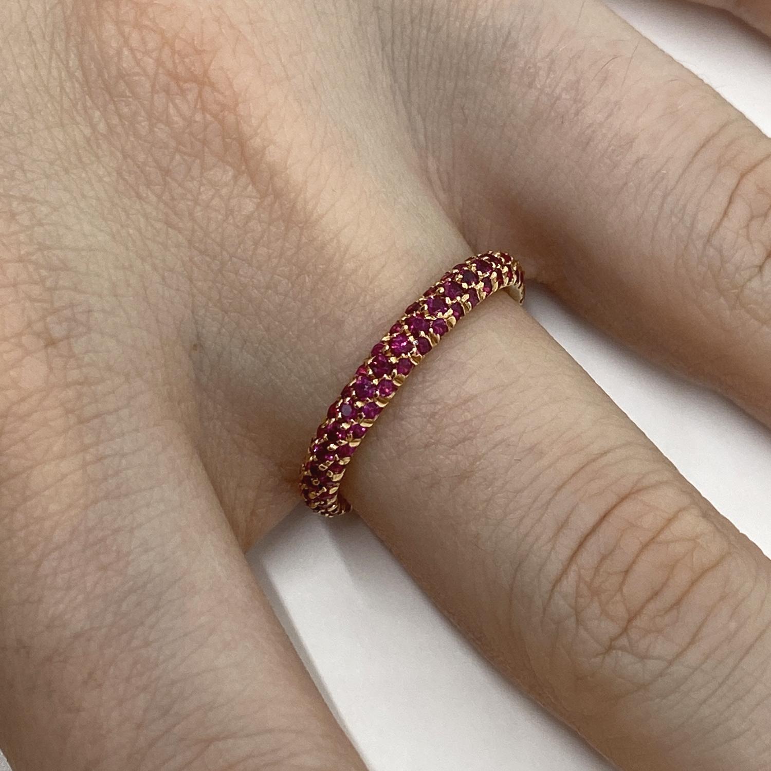 Ring made of 18 kt rose gold pavéed with natural brilliant-cut rubies for ct .1.37 

Welcome to our jewelry collection, where every piece tells a story of timeless elegance and unparalleled craftsmanship. As a family-run business in Italy for over