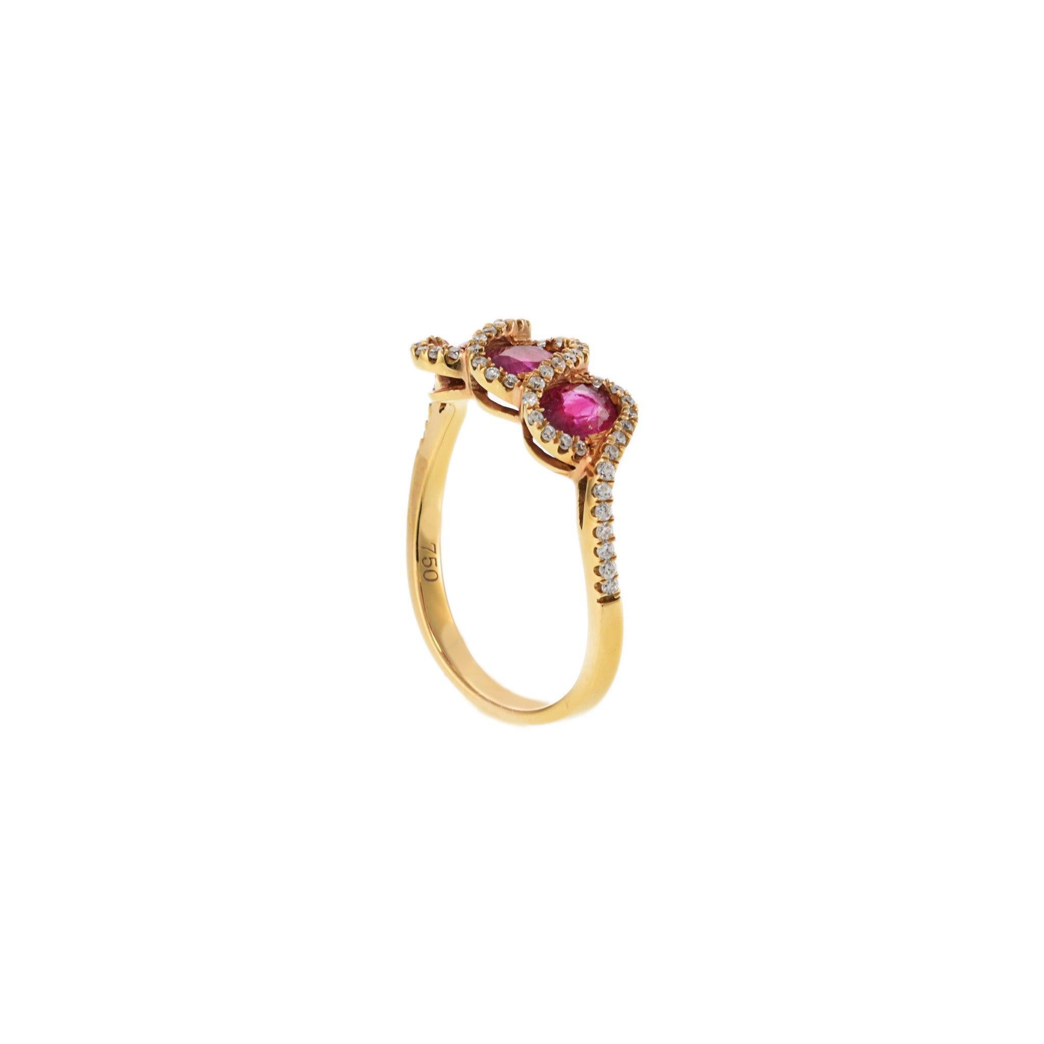Women's 18KT Rose Gold Ruby and Diamond Oval Trio Ring For Sale