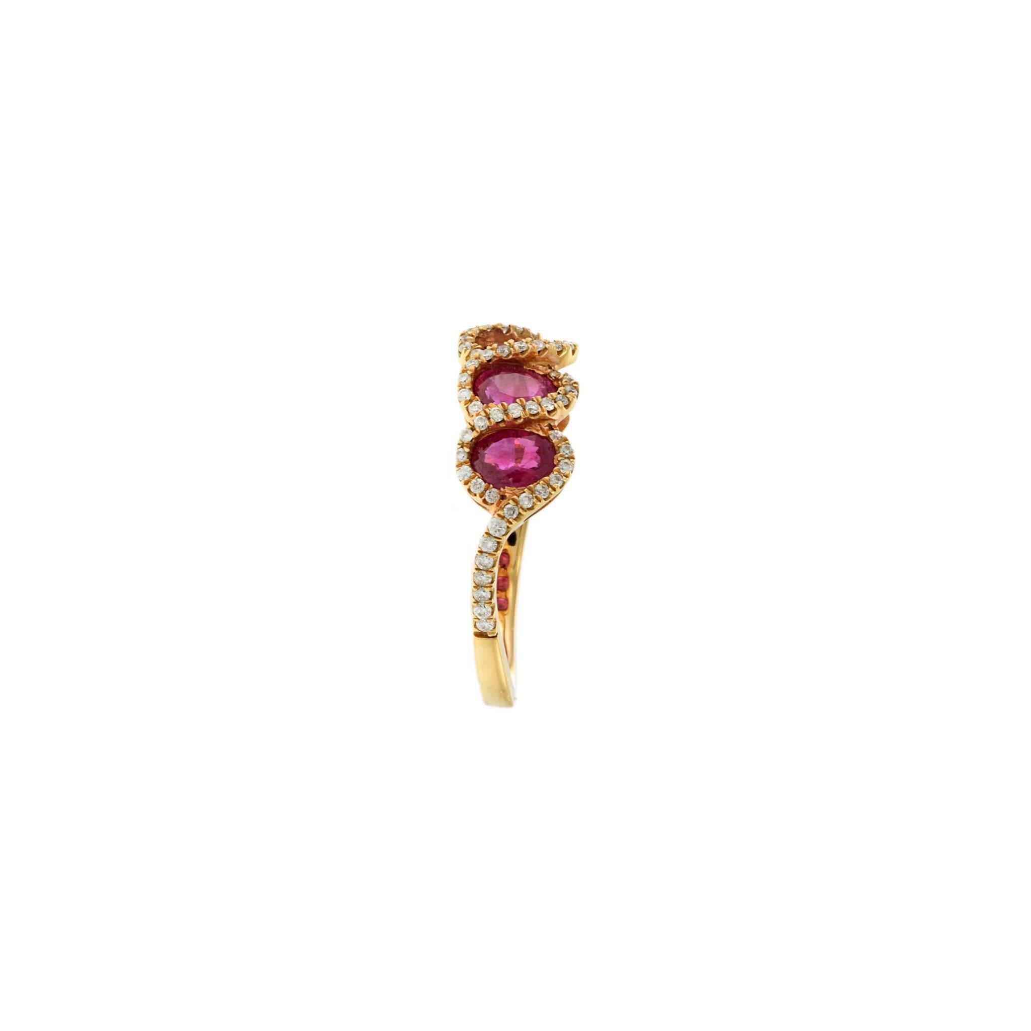 18KT Rose Gold Ruby and Diamond Oval Trio Ring For Sale 1