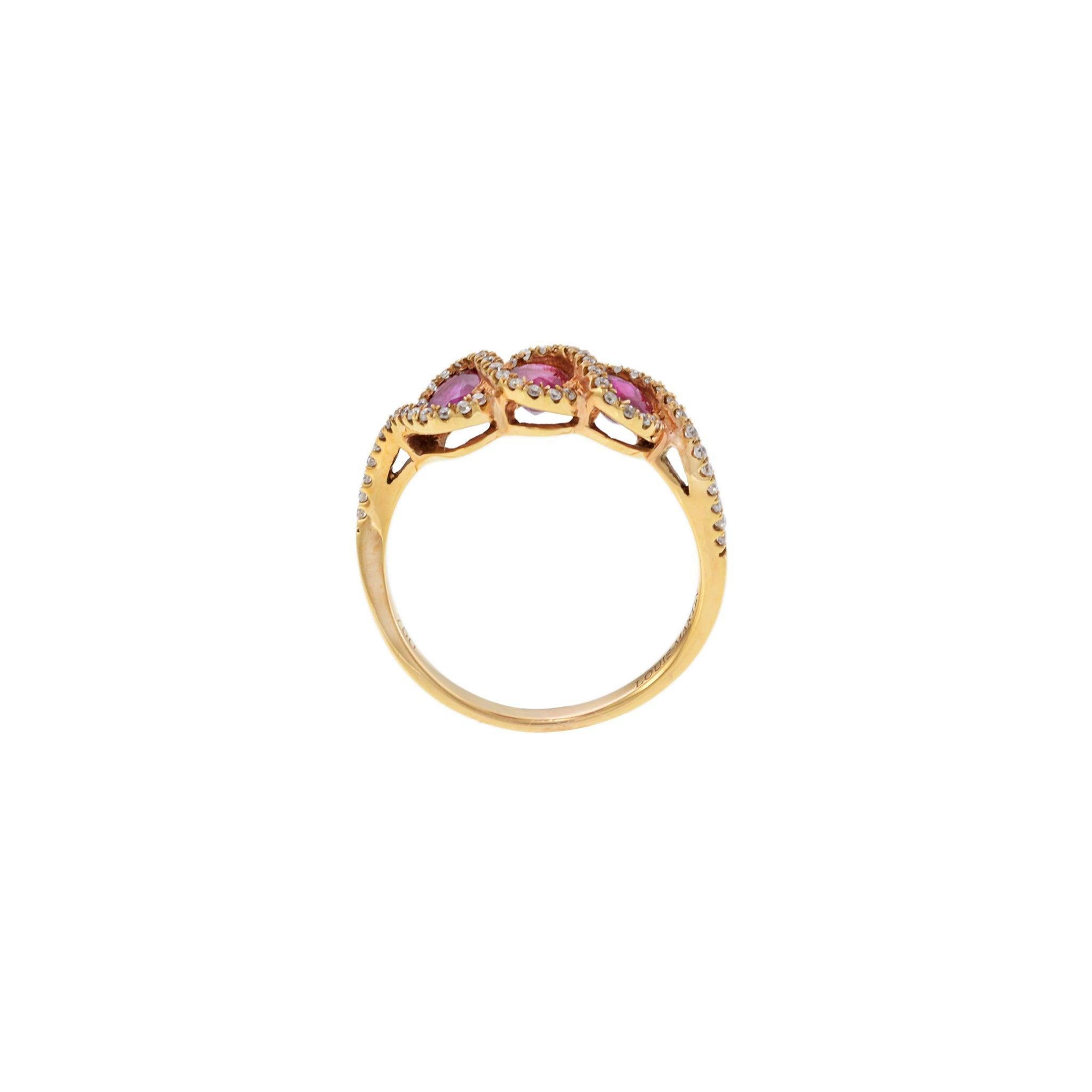 18KT Rose Gold Ruby and Diamond Oval Trio Ring For Sale 2