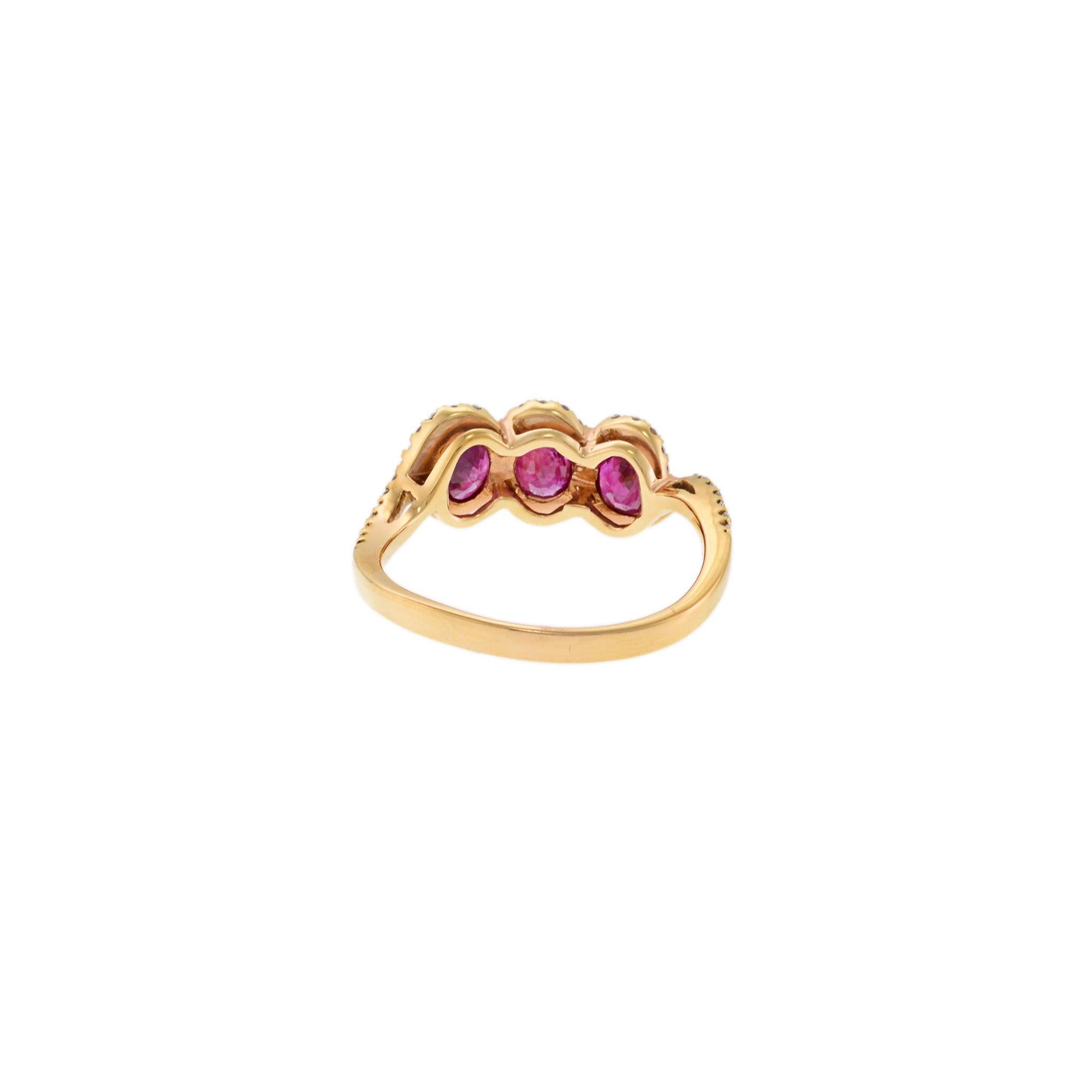 18KT Rose Gold Ruby and Diamond Oval Trio Ring For Sale 3