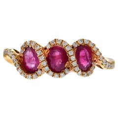 18KT Rose Gold Ruby and Diamond Oval Trio Ring