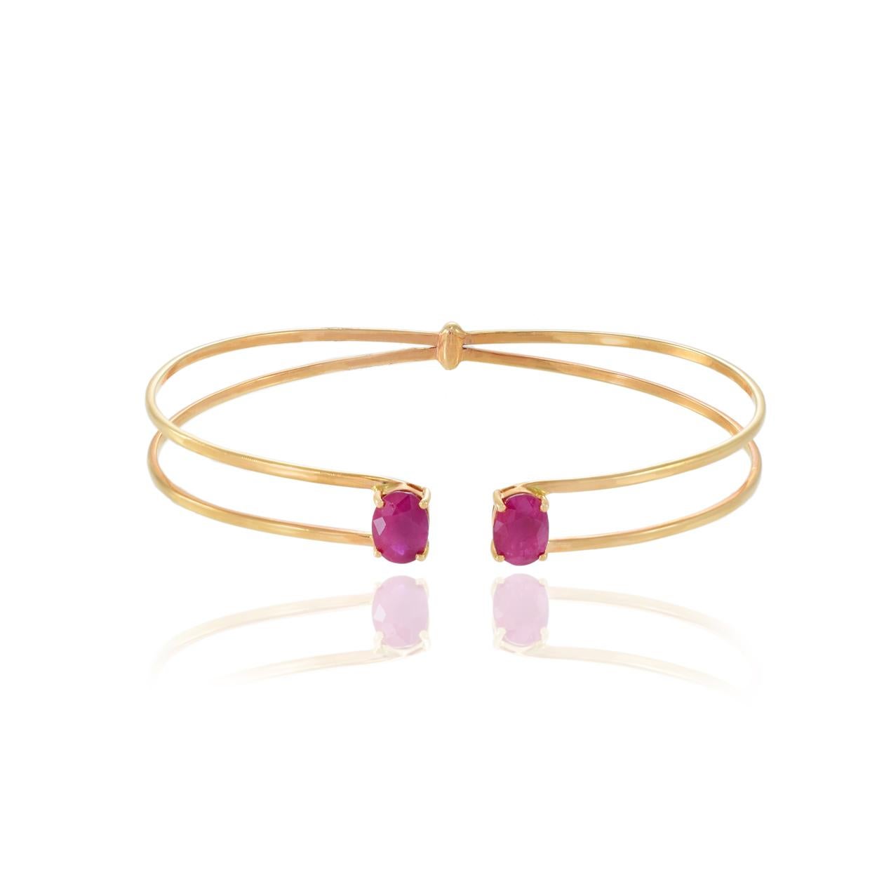 Modern 18KT Rose Gold Ruby Double Flex Cuff Bracelet For Sale