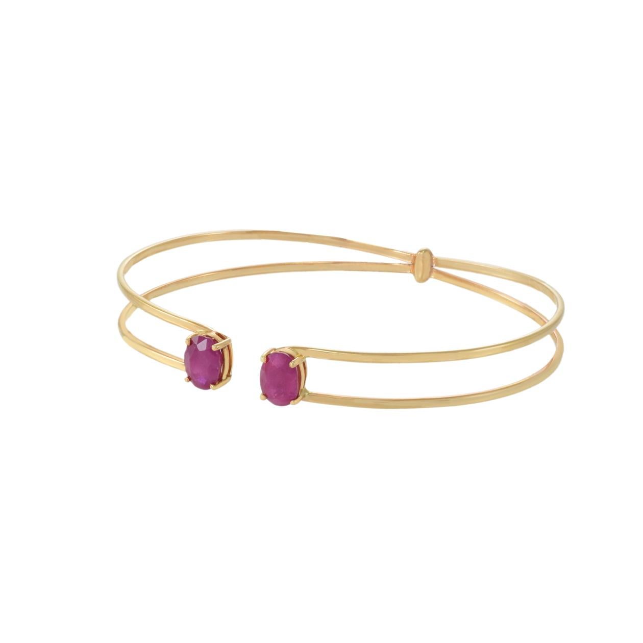 Oval Cut 18KT Rose Gold Ruby Double Flex Cuff Bracelet For Sale