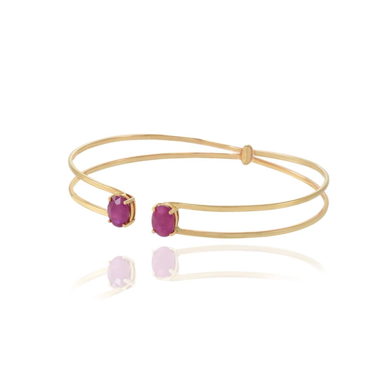 18KT Rose Gold Ruby Double Flex Cuff Bracelet In New Condition For Sale In New York, NY