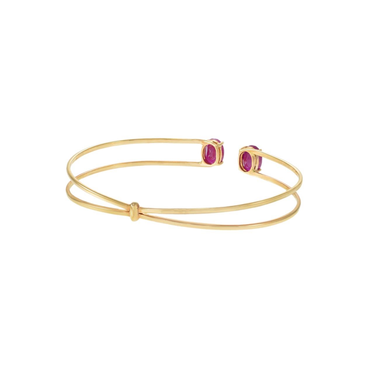 Women's or Men's 18KT Rose Gold Ruby Double Flex Cuff Bracelet For Sale