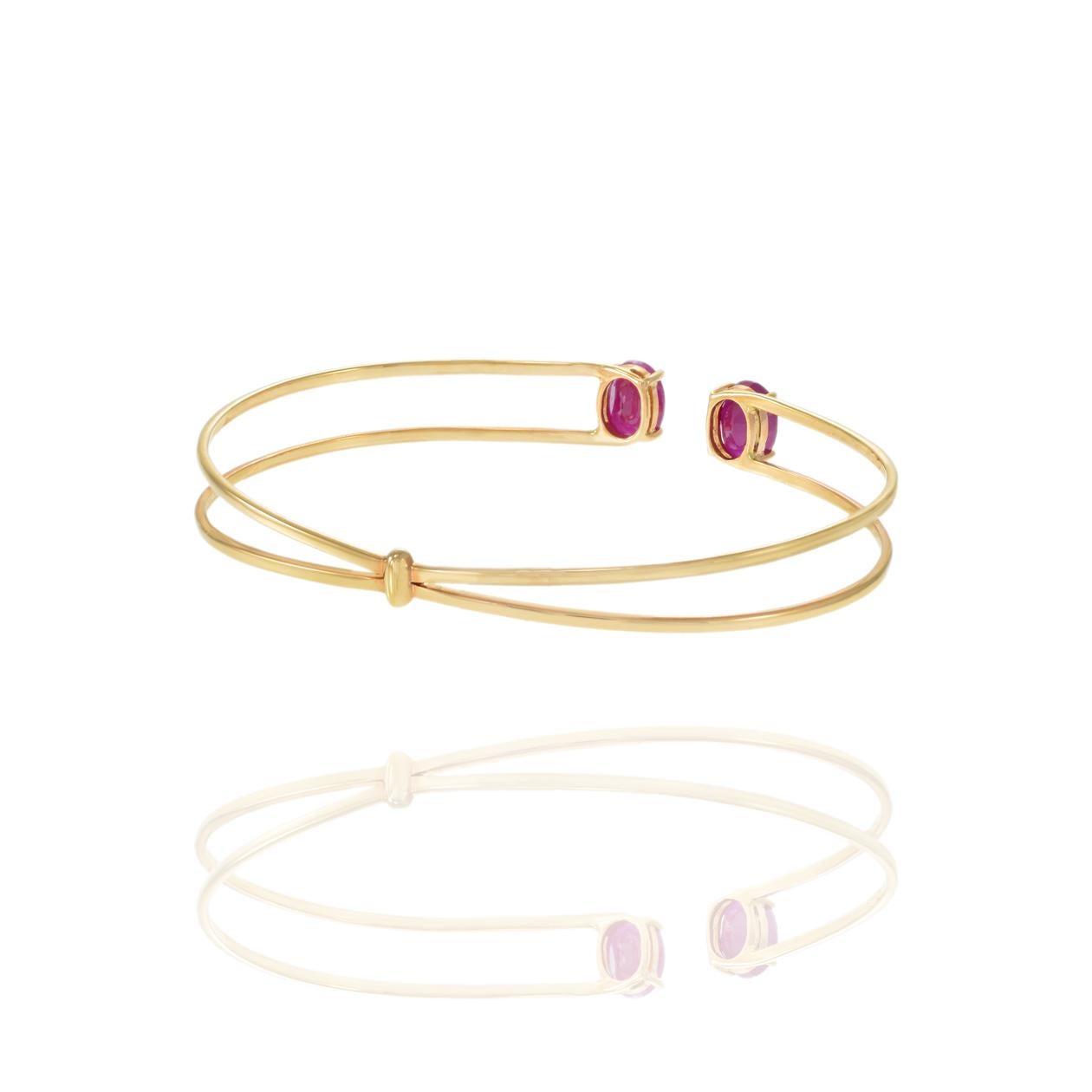 18KT Rose Gold Ruby Double Flex Cuff Bracelet For Sale 1